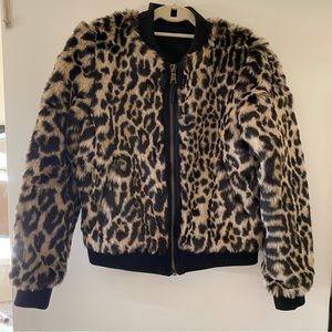 Faux Fur Leopard Bomber Jacket. XS